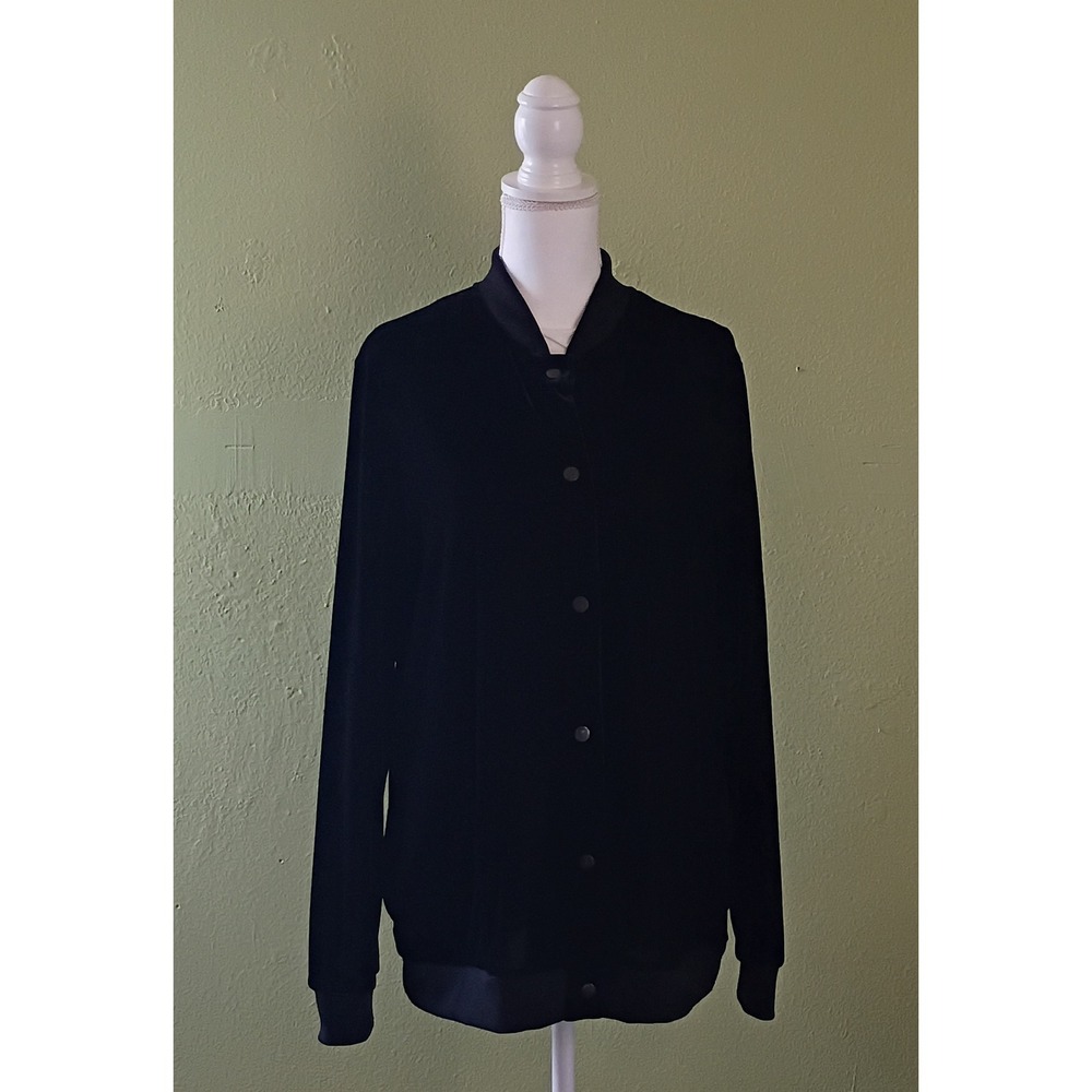 Minimalist Luxe Black Velvet Preppy Academia Bomber Gothic Jacket Womens L Large